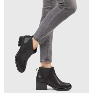 SOREL CATE CHELSEA LEATHER ANKLE BOOT IN‎ BLACK